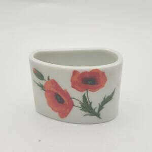 Funny Design W. Germany Poppy Napkin Ring Oval Porcelain Floral Vintage Decor